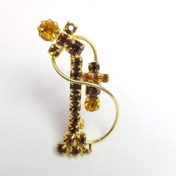 Vintage Brown Rhinestone Candlestick Telephone Shape Brooch, Phone Lapel Pin - Picture 1 of 6